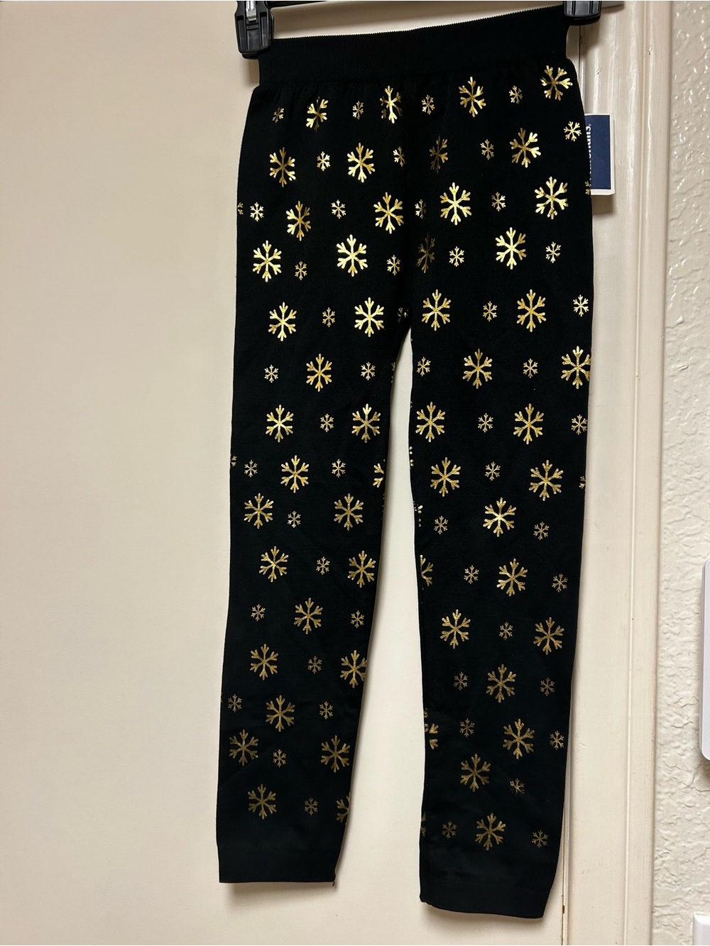 Kids Black Leggings with Gold Snowflake Print